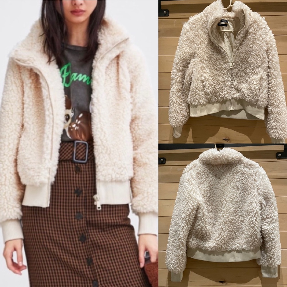 Zara faux fur teddy bear bomber - cream - like new